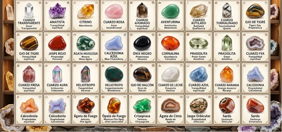 Cuarzos y piedras naturales de la tienda esotérica de Minerva Revelaciones Tarot